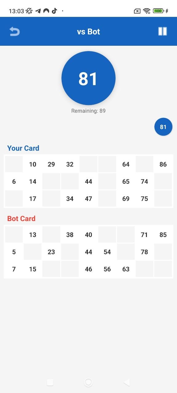 Game setup screen